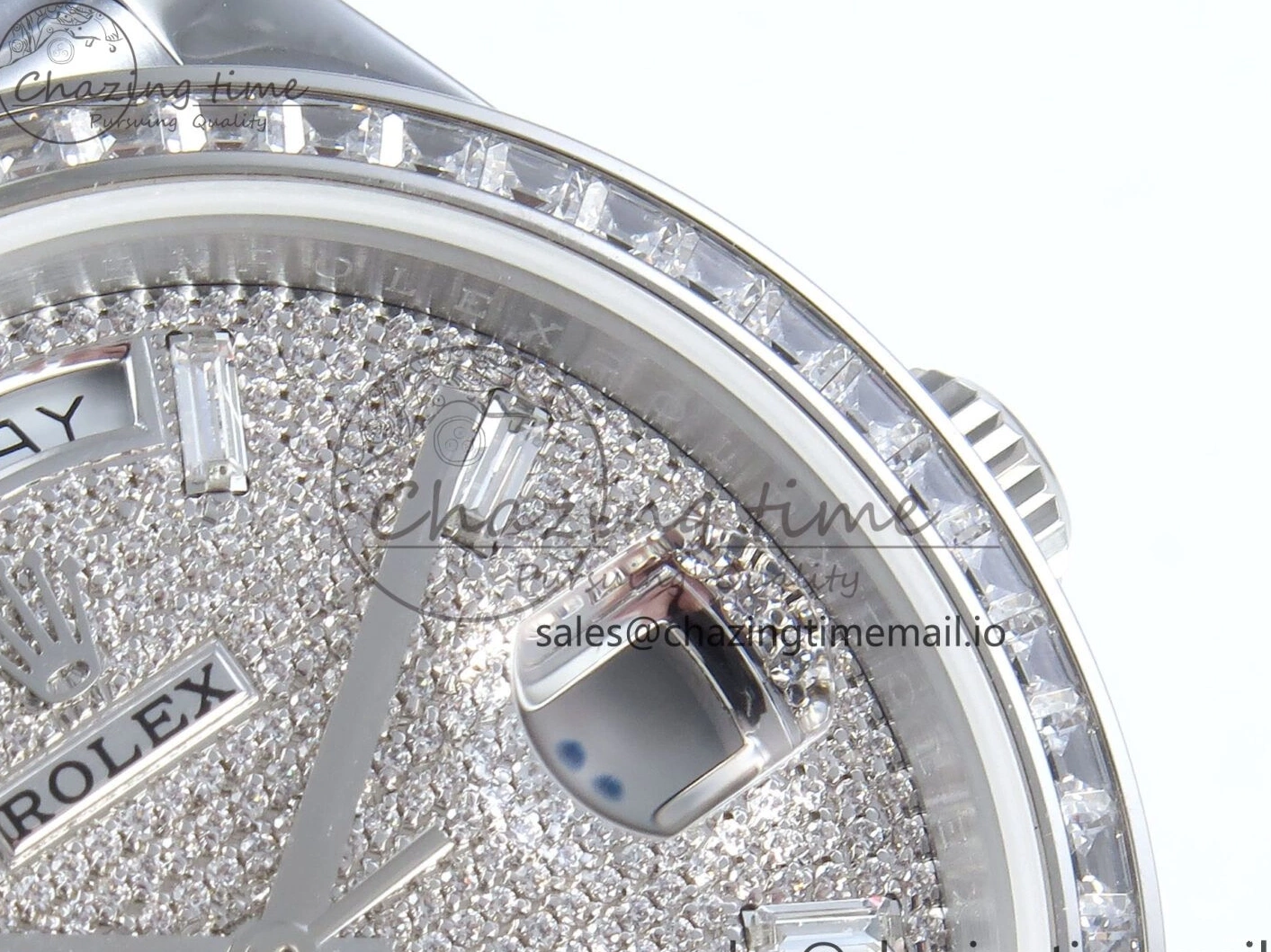 SS DayDate 1:1 Best Bezel QF A2836 40 Diamonds on Weight) Bracelet V5 (Gain Blue President Dial Diamonds Edition 0504